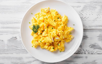 A plate of tasty, scrambled eggs